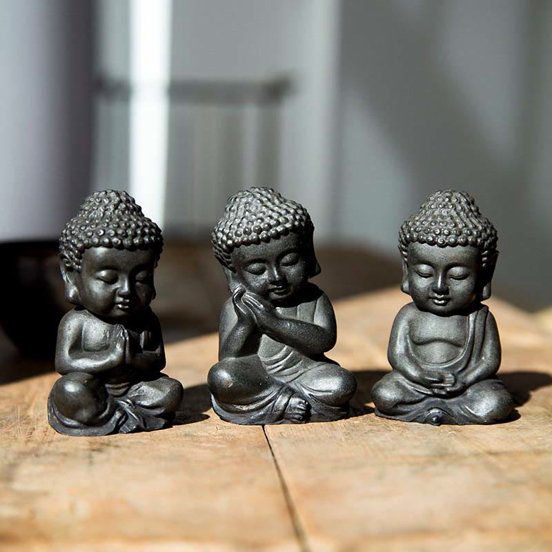 Buddha Stones Estatua de Decoración de Buda Sakyamuni Pequeña Hecha a Mano de Resina Fundida con Óxido de Polvo de Hierro