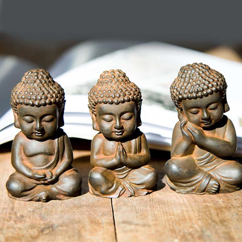 Buddha Stones Estatua de Decoración de Buda Sakyamuni Pequeña Hecha a Mano de Resina Fundida con Óxido de Polvo de Hierro