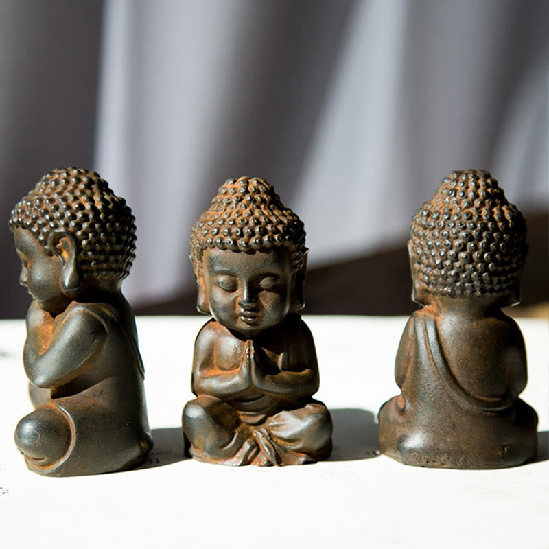 Buddha Stones Estatua de Decoración de Buda Sakyamuni Pequeña Hecha a Mano de Resina Fundida con Óxido de Polvo de Hierro