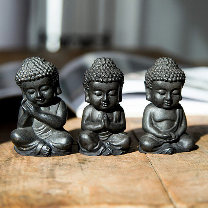 Buddha Stones Estatua de Decoración de Buda Sakyamuni Pequeña Hecha a Mano de Resina Fundida con Óxido de Polvo de Hierro