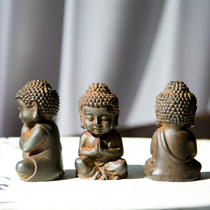 Buddha Stones Estatua de Decoración de Buda Sakyamuni Pequeña Hecha a Mano de Resina Fundida con Óxido de Polvo de Hierro