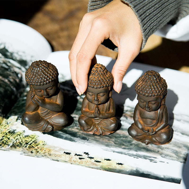 Buddha Stones Estatua de Decoración de Buda Sakyamuni Pequeña Hecha a Mano de Resina Fundida con Óxido de Polvo de Hierro