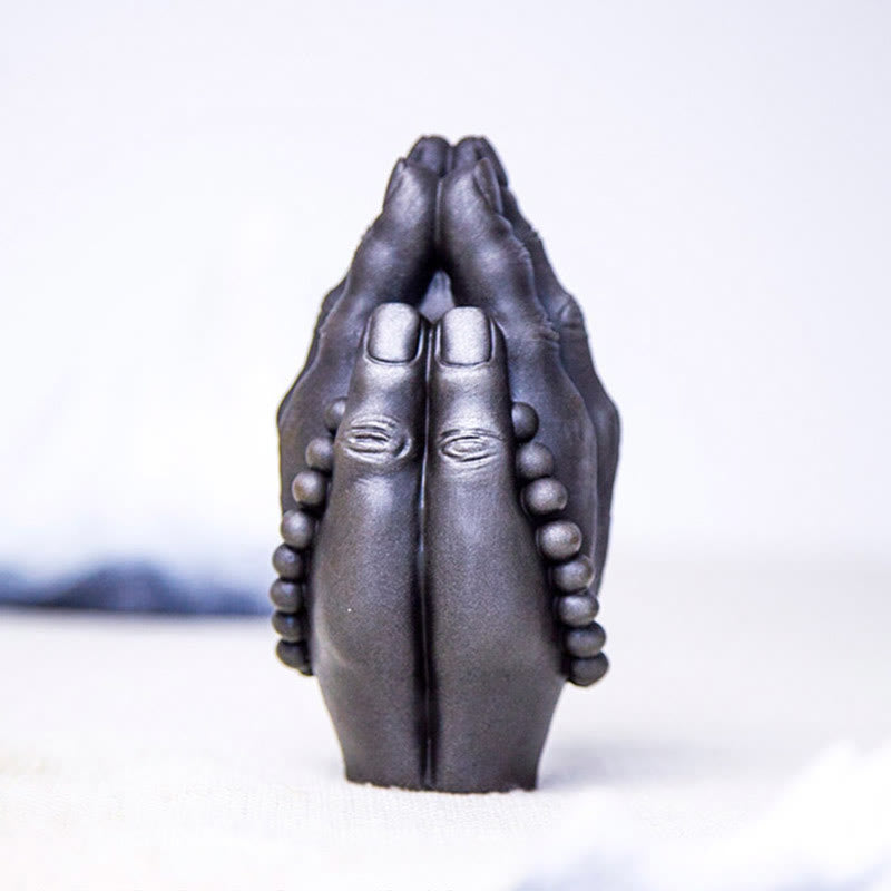 Buddha Stones Estatuilla Hecha a Mano de Buda Mano Namaste Óxido de Polvo de Hierro Resina Fundida Decoración