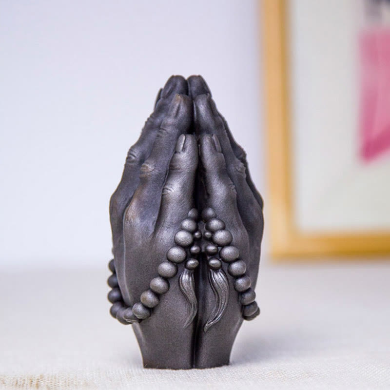 Buddha Stones Estatuilla Hecha a Mano de Buda Mano Namaste Óxido de Polvo de Hierro Resina Fundida Decoración