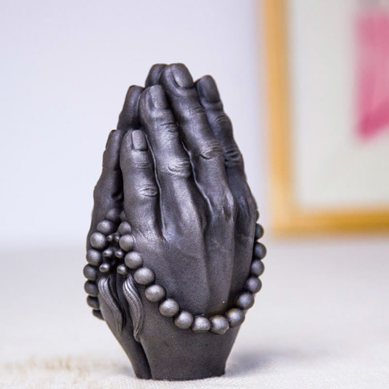 Buddha Stones Estatuilla Hecha a Mano de Buda Mano Namaste Óxido de Polvo de Hierro Resina Fundida Decoración