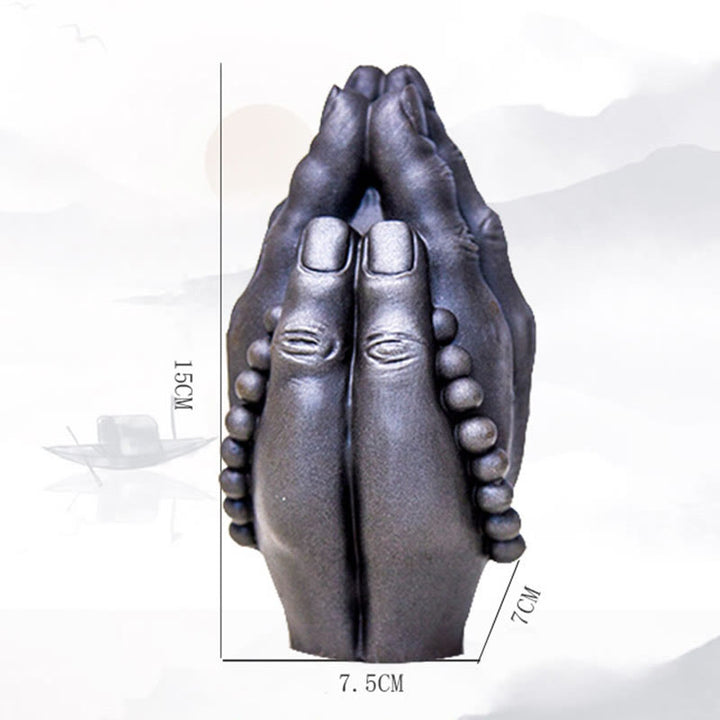 Buddha Stones Estatuilla Hecha a Mano de Buda Mano Namaste Óxido de Polvo de Hierro Resina Fundida Decoración