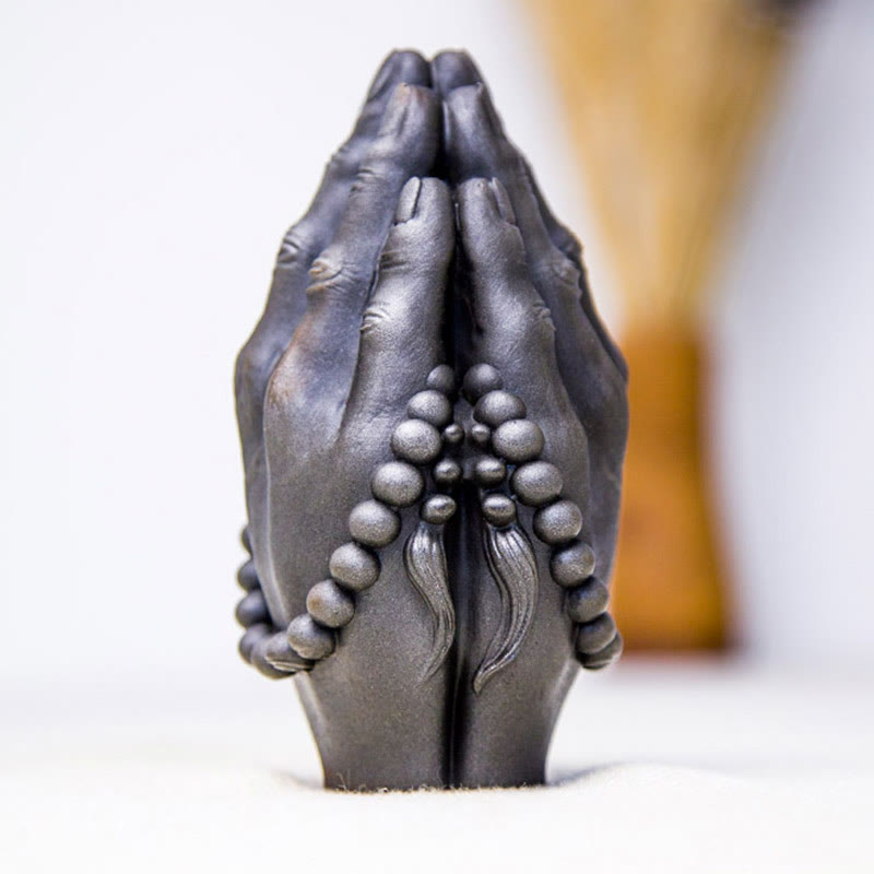 Buddha Stones Estatuilla Hecha a Mano de Buda Mano Namaste Óxido de Polvo de Hierro Resina Fundida Decoración