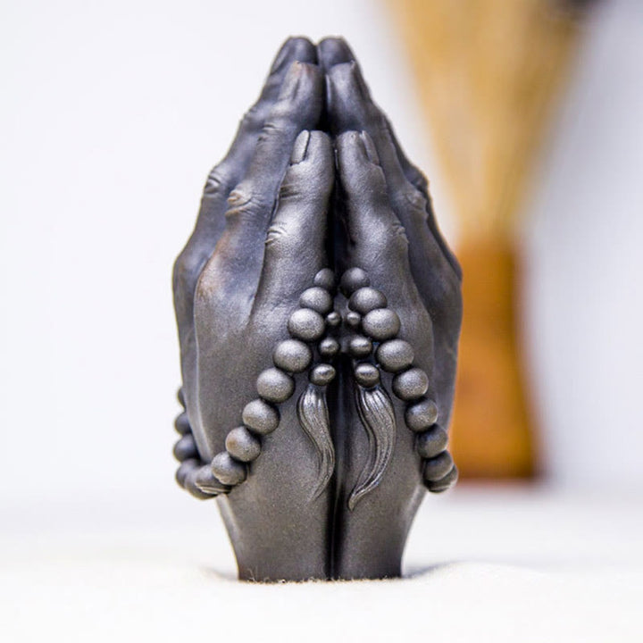 Buddha Stones Estatuilla Hecha a Mano de Buda Mano Namaste Óxido de Polvo de Hierro Resina Fundida Decoración