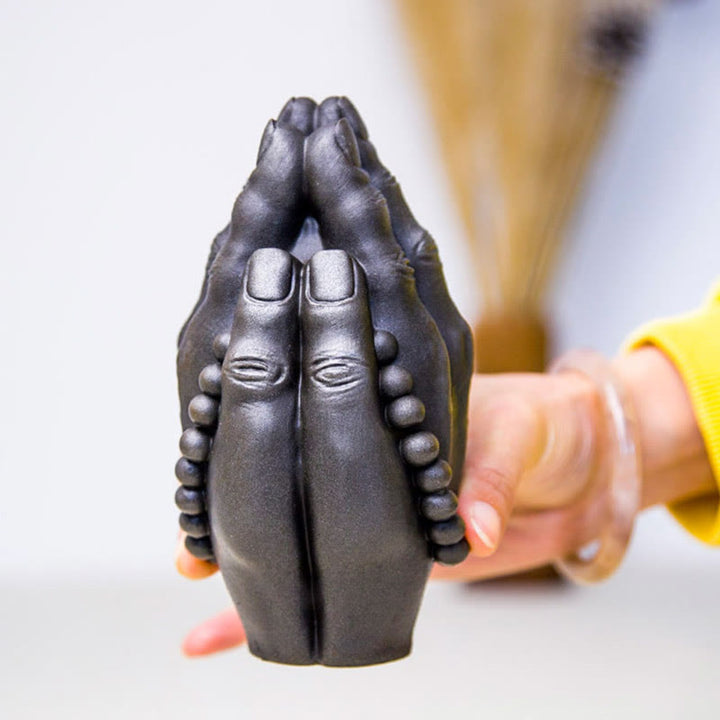 Buddha Stones Estatuilla Hecha a Mano de Buda Mano Namaste Óxido de Polvo de Hierro Resina Fundida Decoración