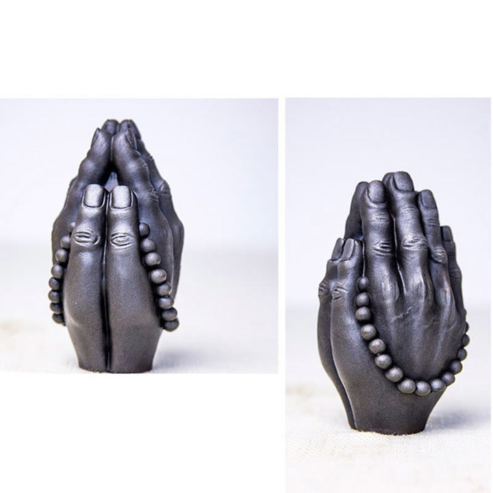 Buddha Stones Estatuilla Hecha a Mano de Buda Mano Namaste Óxido de Polvo de Hierro Resina Fundida Decoración