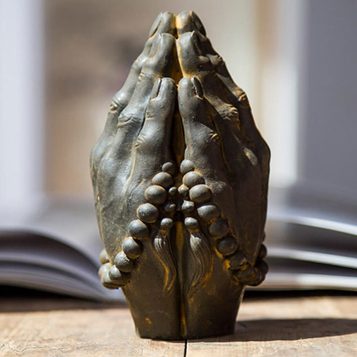Buddha Stones Estatuilla Hecha a Mano de Buda Mano Namaste Óxido de Polvo de Hierro Resina Fundida Decoración