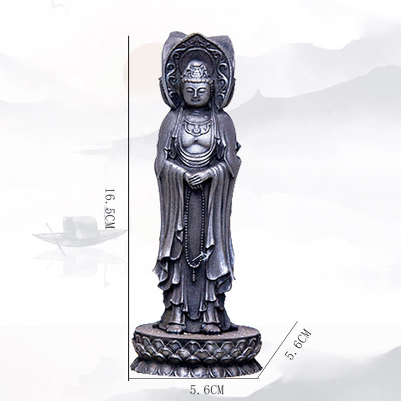 Buddha Stones Estatua de Resina de Polvo de Hierro Oxidado de Avalokitesvara de Kwan Yin de Tres Caras para Decoración de Escritorio de Riqueza