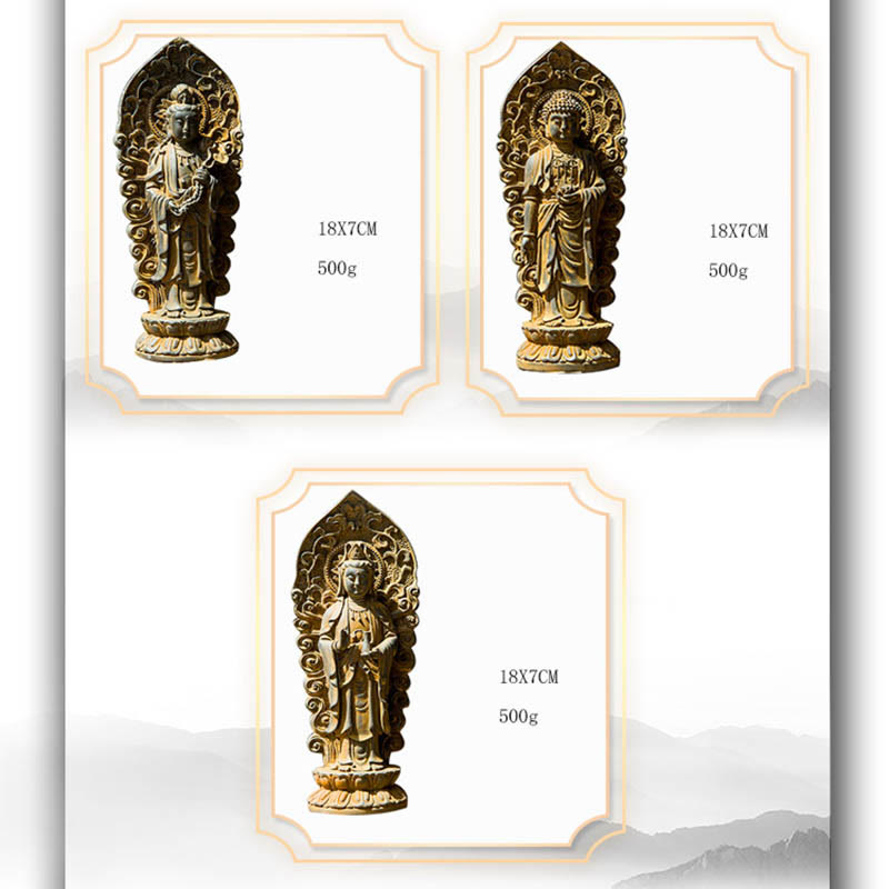 Buddha Stones Hecha a Mano Amitabha Guanyin Avalokitesvara Mahasthamaprapta Polvo de Hierro Óxido Estatua de Resina Fundida Decoración