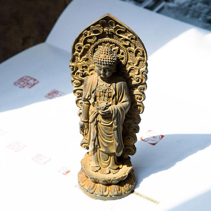Buddha Stones Hecha a Mano Amitabha Guanyin Avalokitesvara Mahasthamaprapta Polvo de Hierro Óxido Estatua de Resina Fundida Decoración