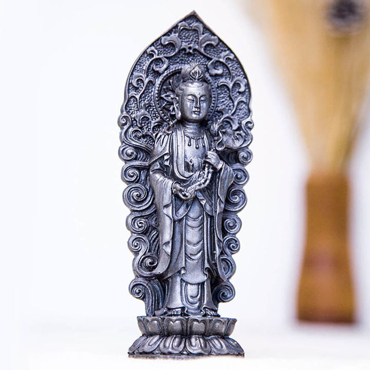 Buddha Stones Hecha a Mano Amitabha Guanyin Avalokitesvara Mahasthamaprapta Polvo de Hierro Óxido Estatua de Resina Fundida Decoración