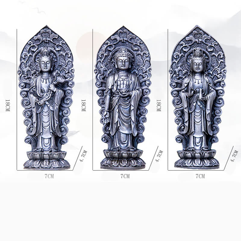 Buddha Stones Hecha a Mano Amitabha Guanyin Avalokitesvara Mahasthamaprapta Polvo de Hierro Óxido Estatua de Resina Fundida Decoración