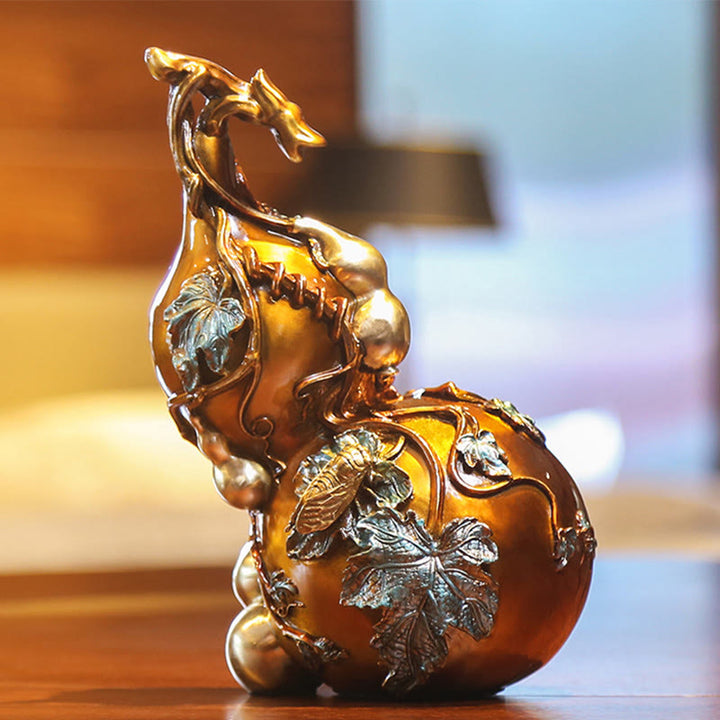 Buddha Stones Estatua de Calabaza Dorada de Latón y Cobre Decoración para Escritorio en Casa