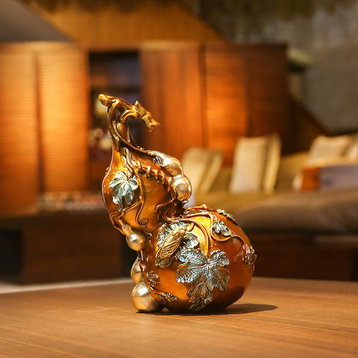 Buddha Stones Estatua de Calabaza Dorada de Latón y Cobre Decoración para Escritorio en Casa