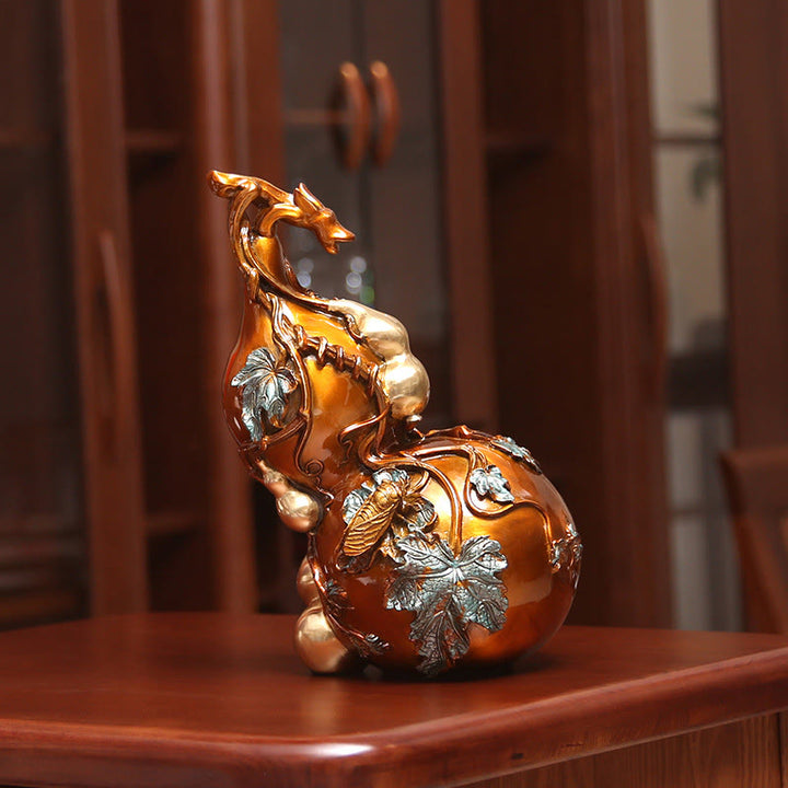 Buddha Stones Estatua de Calabaza Dorada de Latón y Cobre Decoración para Escritorio en Casa