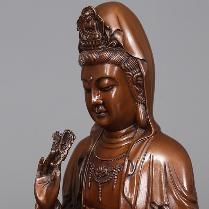 Buddha Stones Estatua de Cobre de Kwan Yin Avalokitesvara de Loto de Riqueza Decoración de Escritorio para el Hogar