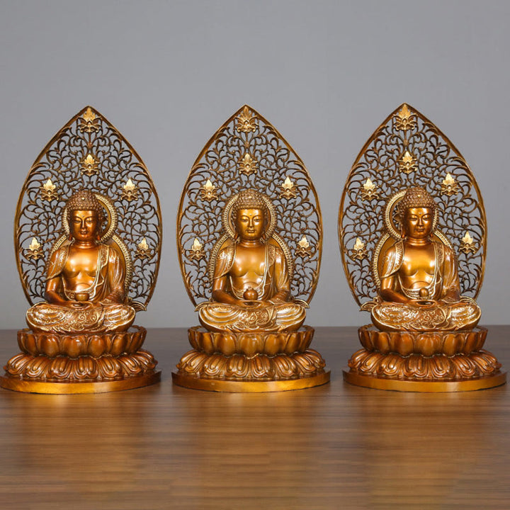 Buddha Stones Estatua de Cobre de Serenidad del Buda Sakyamuni Amitabha Medicina Figura Decorativa para Ofrenda en el Hogar