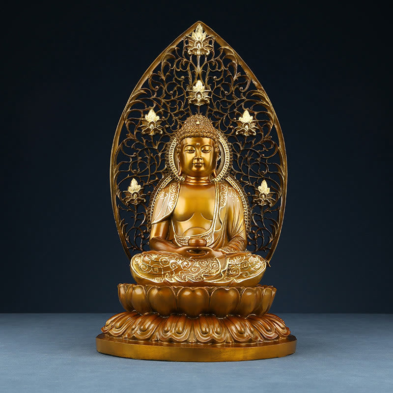 Buddha Stones Estatua de Cobre de Serenidad del Buda Sakyamuni Amitabha Medicina Figura Decorativa para Ofrenda en el Hogar