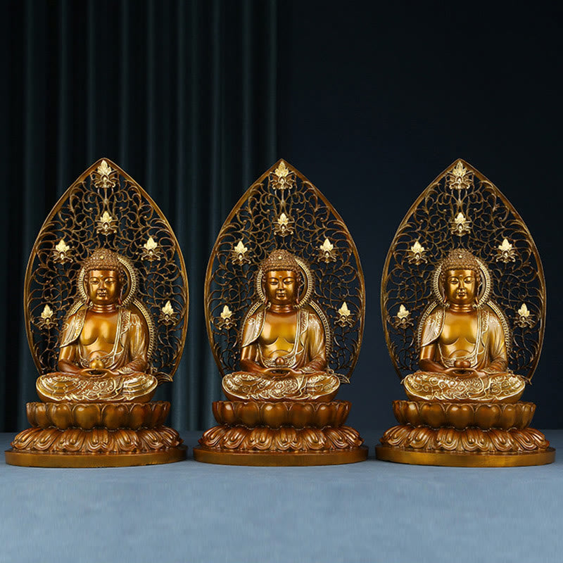 Buddha Stones Estatua de Cobre de Serenidad del Buda Sakyamuni Amitabha Medicina Figura Decorativa para Ofrenda en el Hogar