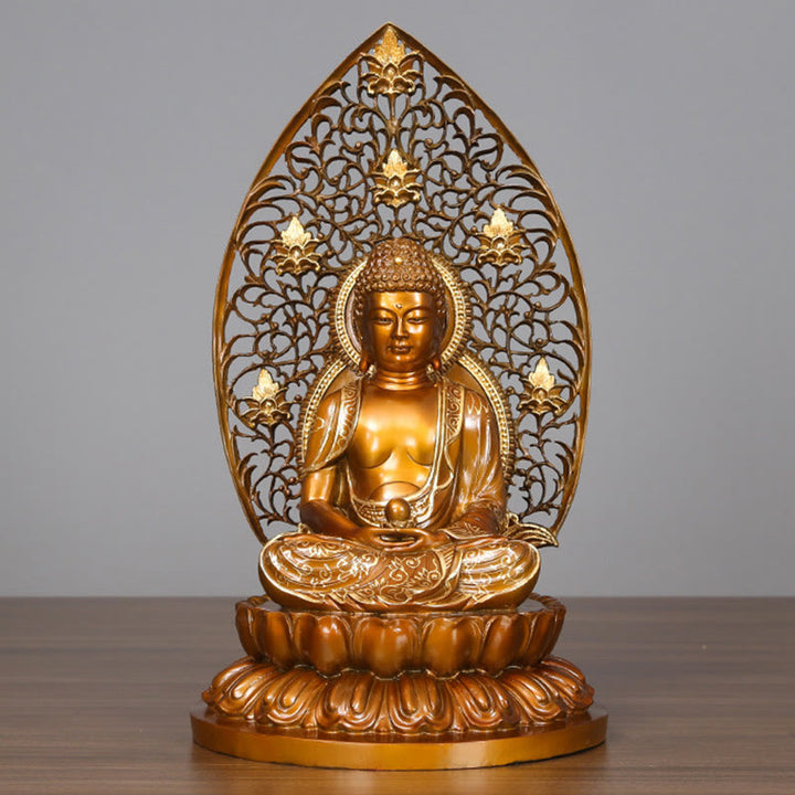 Buddha Stones Estatua de Cobre de Serenidad del Buda Sakyamuni Amitabha Medicina Figura Decorativa para Ofrenda en el Hogar