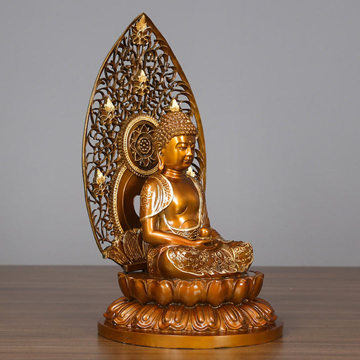 Buddha Stones Estatua de Cobre de Serenidad del Buda Sakyamuni Amitabha Medicina Figura Decorativa para Ofrenda en el Hogar