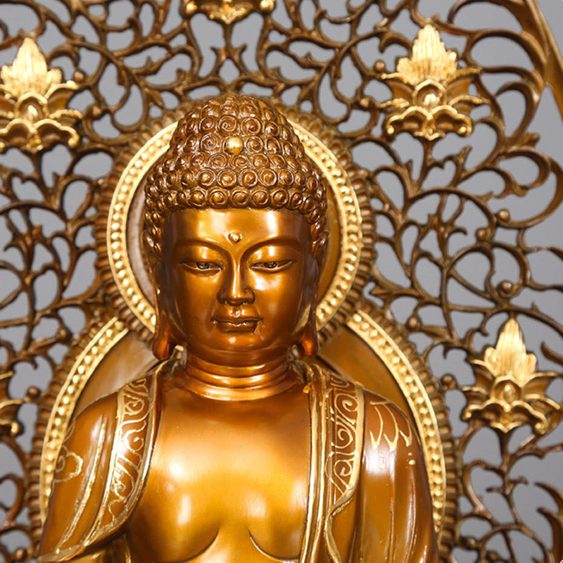 Buddha Stones Estatua de Cobre de Serenidad del Buda Sakyamuni Amitabha Medicina Figura Decorativa para Ofrenda en el Hogar