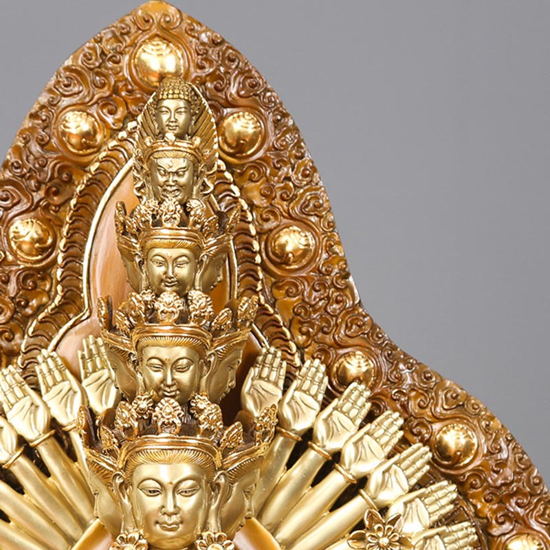 Buddha Stones Estatua de Decoración de Avalokitesvara Kwan Yin de Mil Brazos de Latón Cobre Hecha a Mano