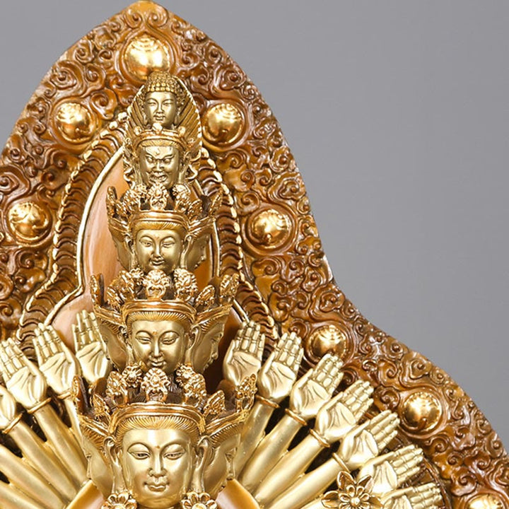 Buddha Stones Estatua de Decoración de Avalokitesvara Kwan Yin de Mil Brazos de Latón Cobre Hecha a Mano