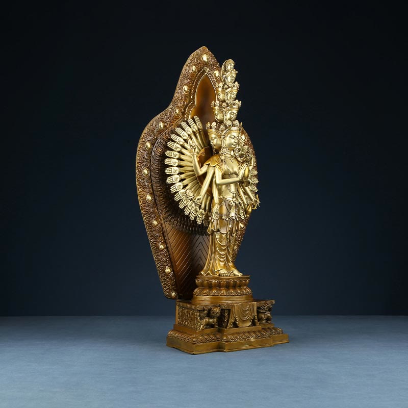 Buddha Stones Estatua de Decoración de Avalokitesvara Kwan Yin de Mil Brazos de Latón Cobre Hecha a Mano