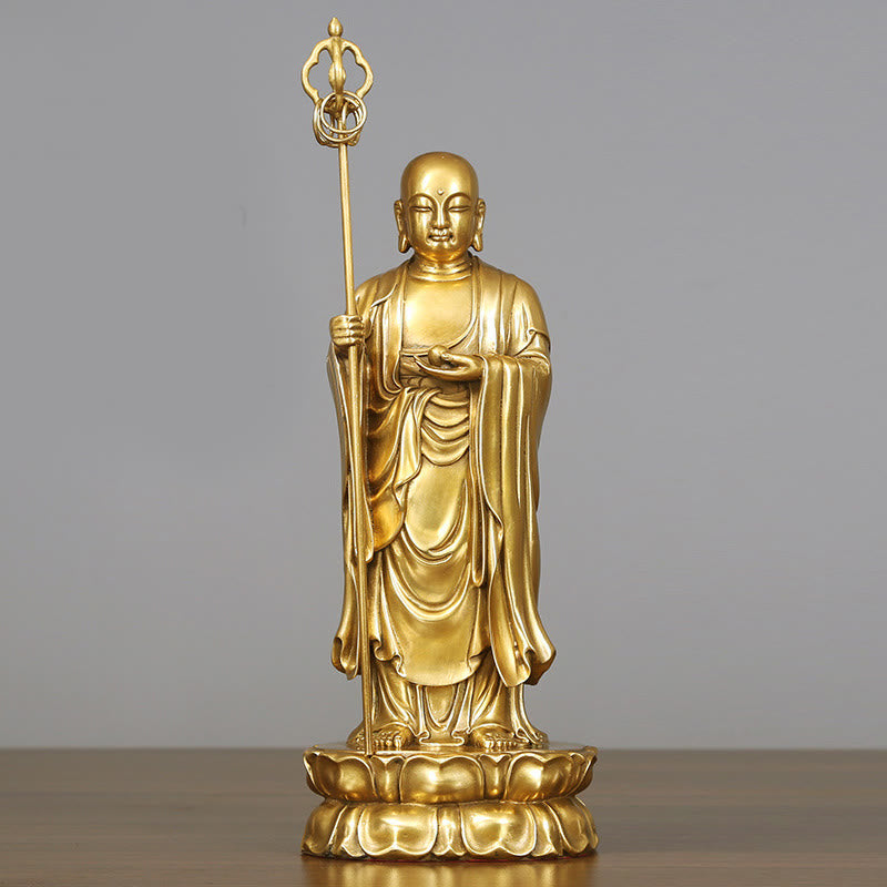 Figura de Ksitigarbha Bodhisattva de Buddha Stones Estatua de Compasión de Cobre Decoración para Ofrecimiento en el Hogar