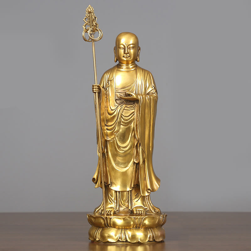 Figura de Ksitigarbha Bodhisattva de Buddha Stones Estatua de Compasión de Cobre Decoración para Ofrecimiento en el Hogar