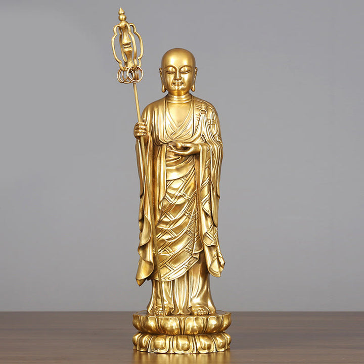 Figura de Ksitigarbha Bodhisattva de Buddha Stones Estatua de Compasión de Cobre Decoración para Ofrecimiento en el Hogar