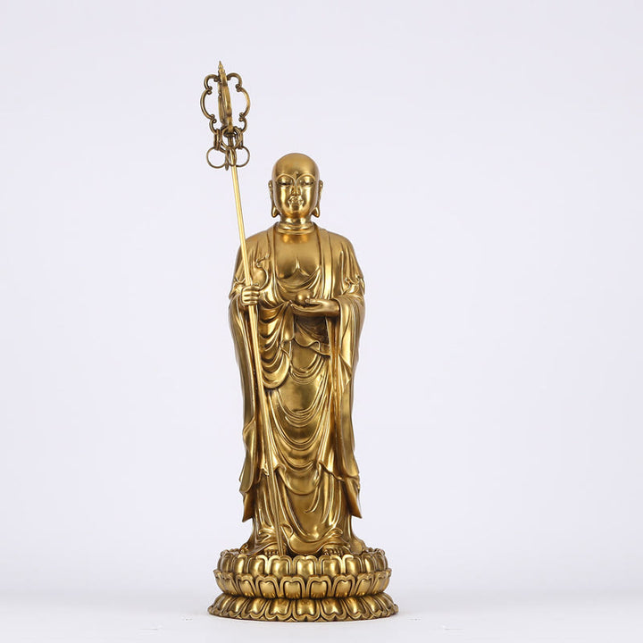 Figura de Ksitigarbha Bodhisattva de Buddha Stones Estatua de Compasión de Cobre Decoración para Ofrecimiento en el Hogar