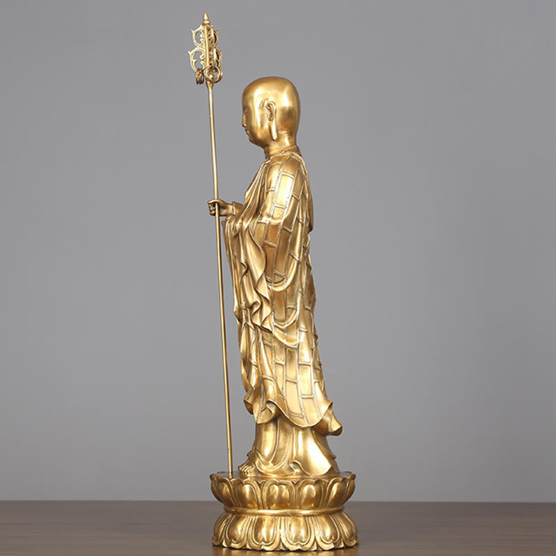 Figura de Ksitigarbha Bodhisattva de Buddha Stones Estatua de Compasión de Cobre Decoración para Ofrecimiento en el Hogar