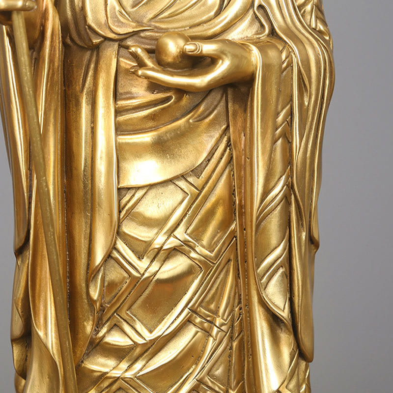 Figura de Ksitigarbha Bodhisattva de Buddha Stones Estatua de Compasión de Cobre Decoración para Ofrecimiento en el Hogar