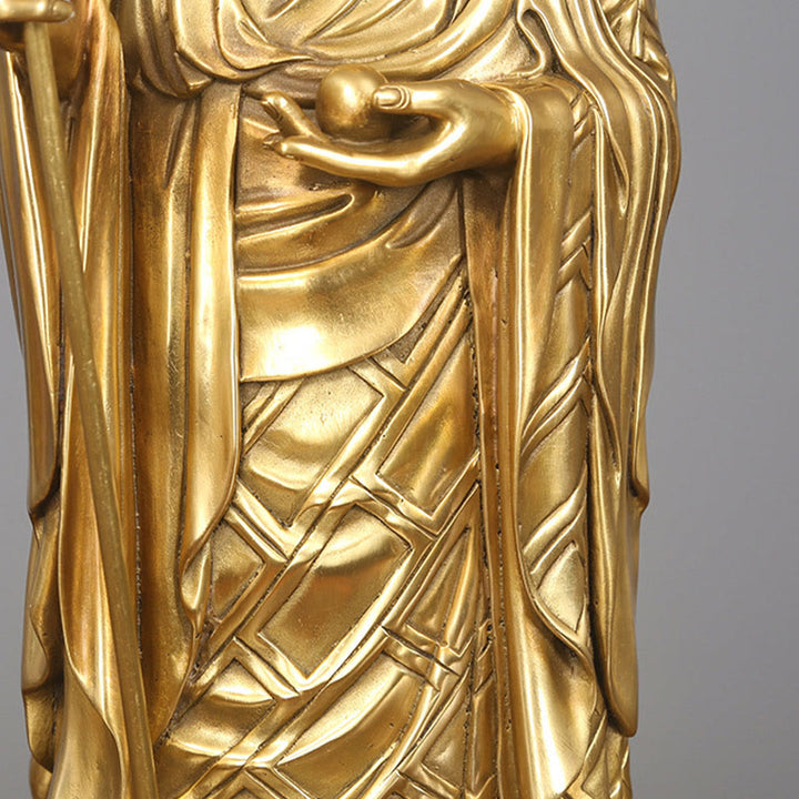 Figura de Ksitigarbha Bodhisattva de Buddha Stones Estatua de Compasión de Cobre Decoración para Ofrecimiento en el Hogar