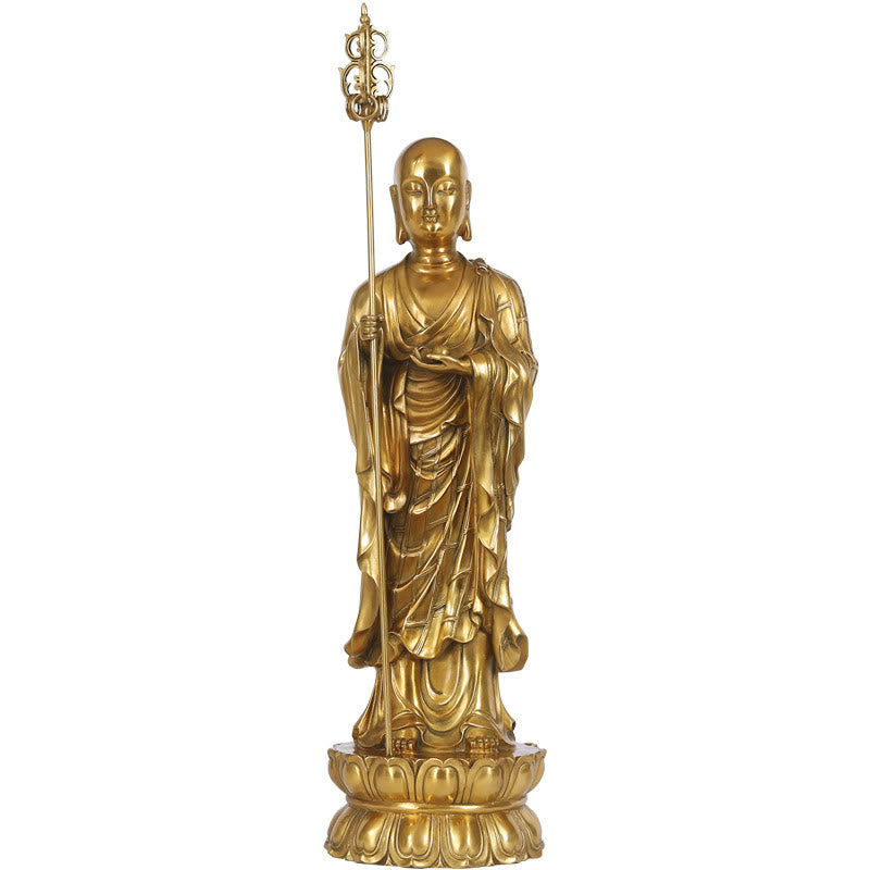 Figura de Ksitigarbha Bodhisattva de Buddha Stones Estatua de Compasión de Cobre Decoración para Ofrecimiento en el Hogar