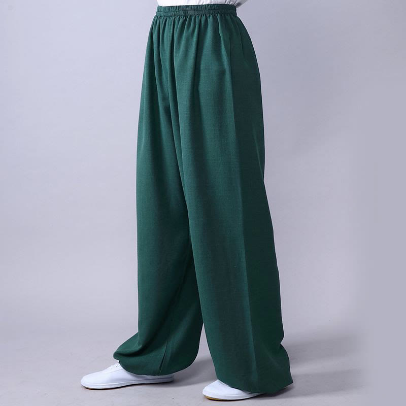 Buddha Stones Pantalones unisex de algodón y lino con cintura elástica para la práctica de Tai Chi y Qigong en verano - Verde mar claro - 3XL- APTO PARA US. UK/ AU/UE - 2XL - image 13