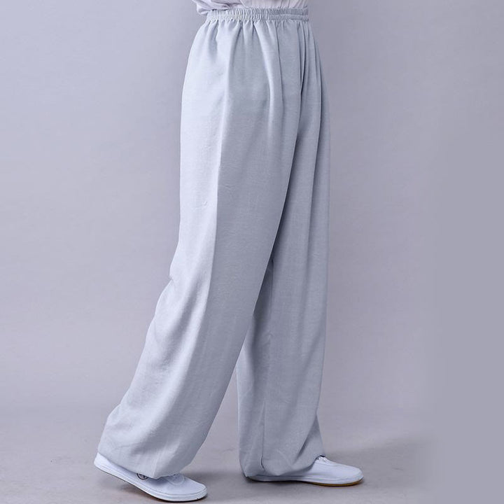 Buddha Stones Pantalones unisex de algodón y lino con cintura elástica para la práctica de Tai Chi y Qigong en verano - Gris claro - 3XL- APTO PARA US. UK/ AU/UE - 2XL - image 15