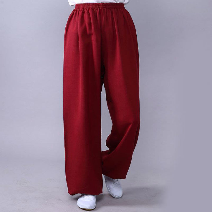 Buddha Stones Pantalones unisex de algodón y lino con cintura elástica para la práctica de Tai Chi y Qigong en verano - Carmesí - 3XL- APTO PARA US. UK/ AU/UE - 2XL - image 20