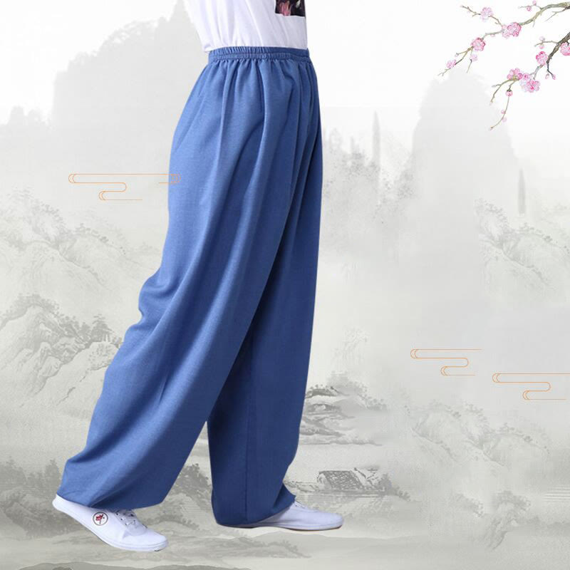 Buddha Stones Pantalones unisex de algodón y lino con cintura elástica para la práctica de Tai Chi y Qigong en verano - image 9