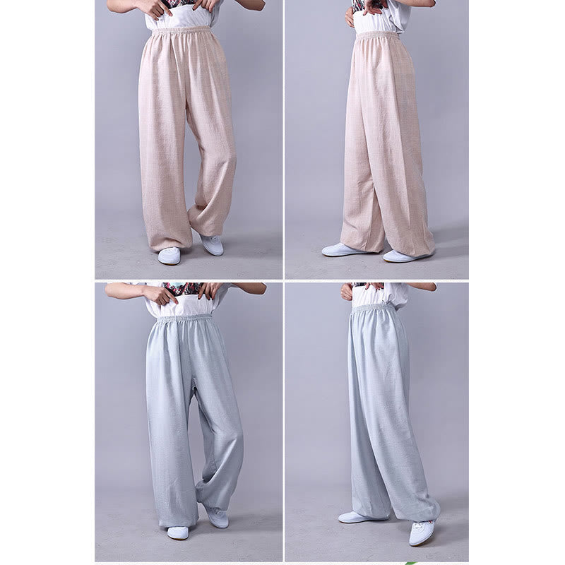 Buddha Stones Pantalones unisex de algodón y lino con cintura elástica para la práctica de Tai Chi y Qigong en verano - image 12