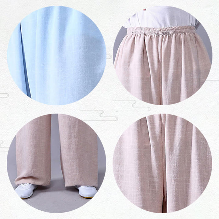 Buddha Stones Pantalones unisex de algodón y lino con cintura elástica para la práctica de Tai Chi y Qigong en verano - image 11