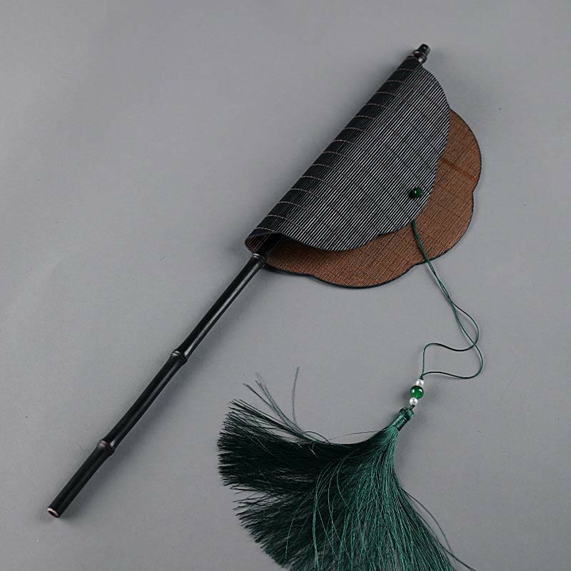 Buddha Stones Estilo Chino Hecho a Mano Bambú Mango Largo Ventilador Plegable Portátil