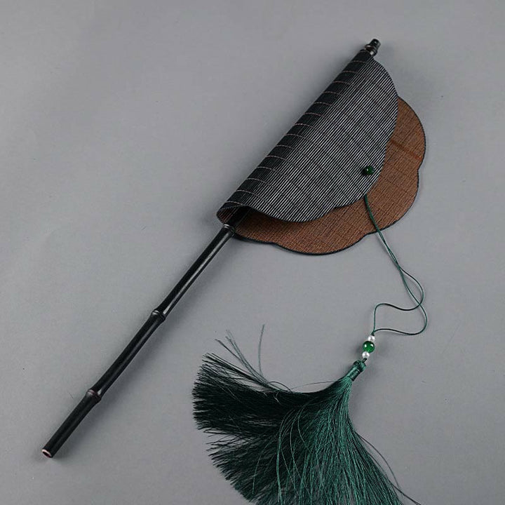 Buddha Stones Estilo Chino Hecho a Mano Bambú Mango Largo Ventilador Plegable Portátil