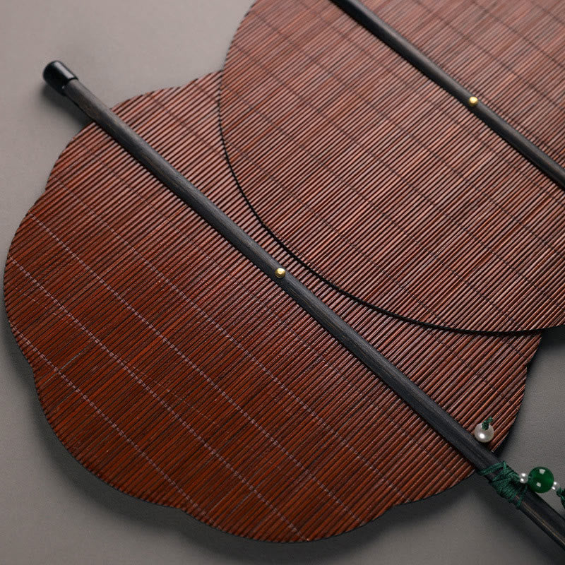 Buddha Stones Abanico Portátil Enrollable de Mango Largo hecho a Mano de Bambú con Mil Millas de Ríos y Montañas